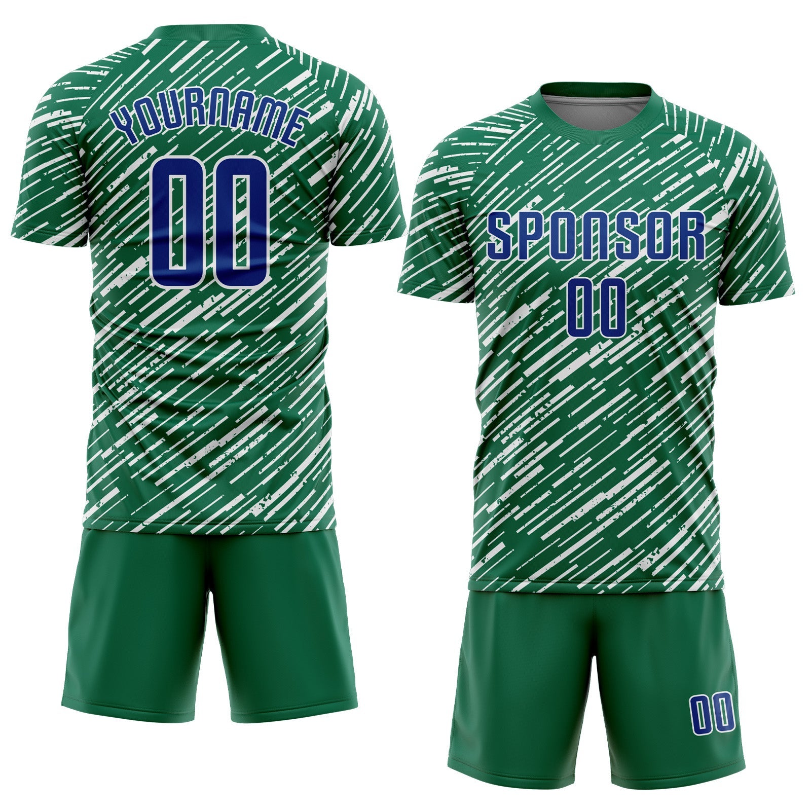 Custom Kelly Green Royal-White Line Sports Sublimation Soccer Uniform Jersey view 2