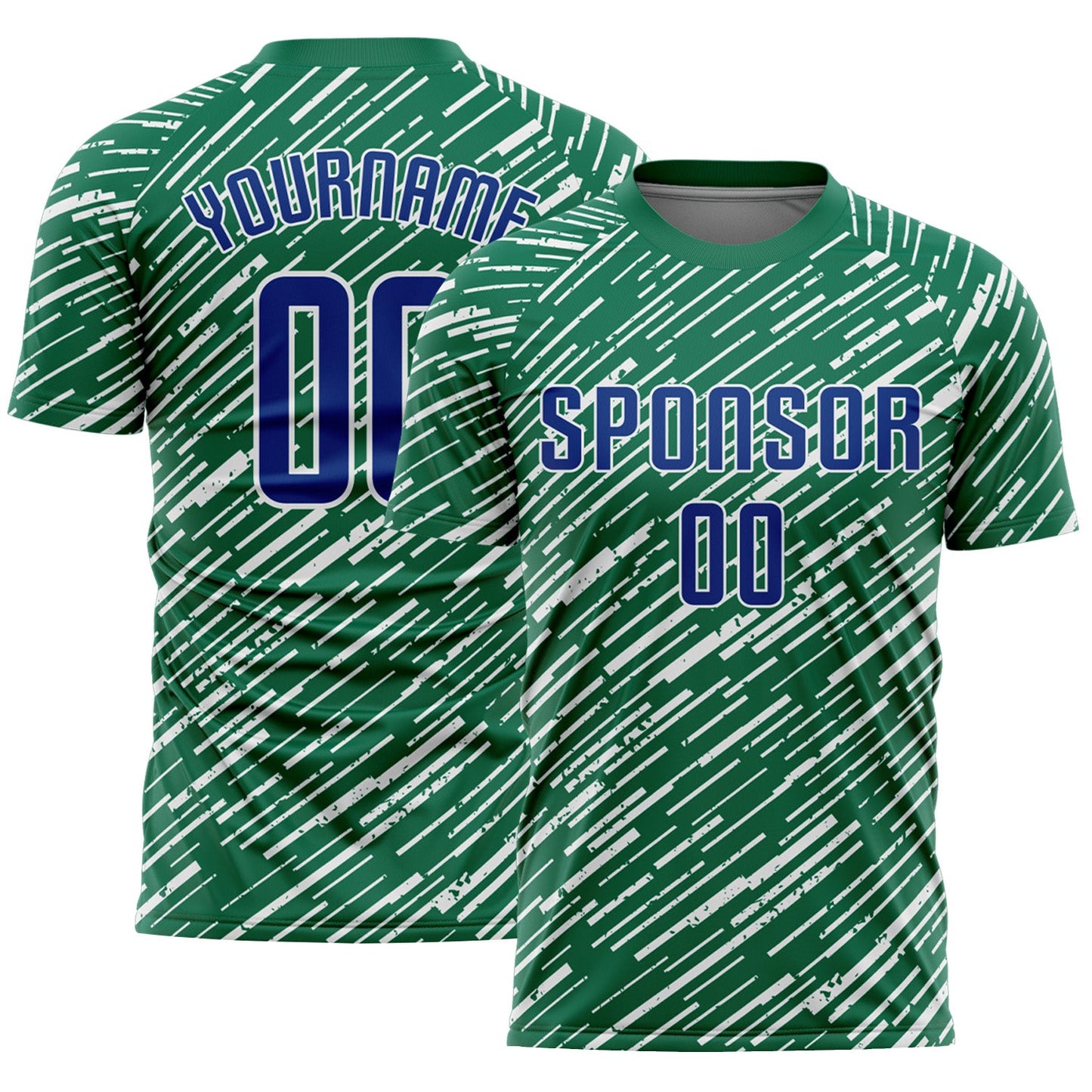Custom Kelly Green Royal-White Line Sports Sublimation Soccer Uniform Jersey - Main View