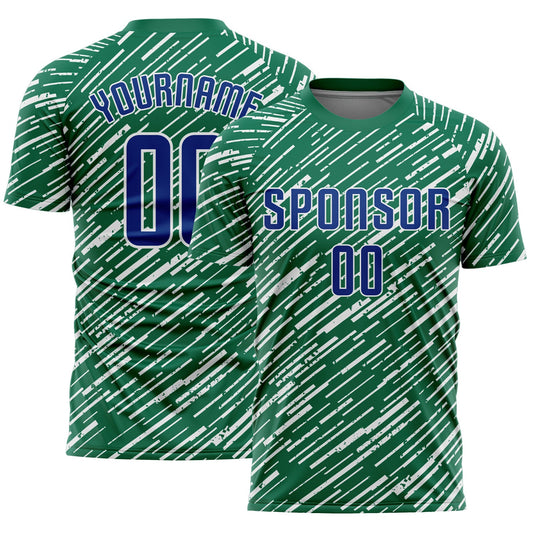 Custom Kelly Green Royal-White Line Sports Sublimation Soccer Uniform Jersey - Main View
