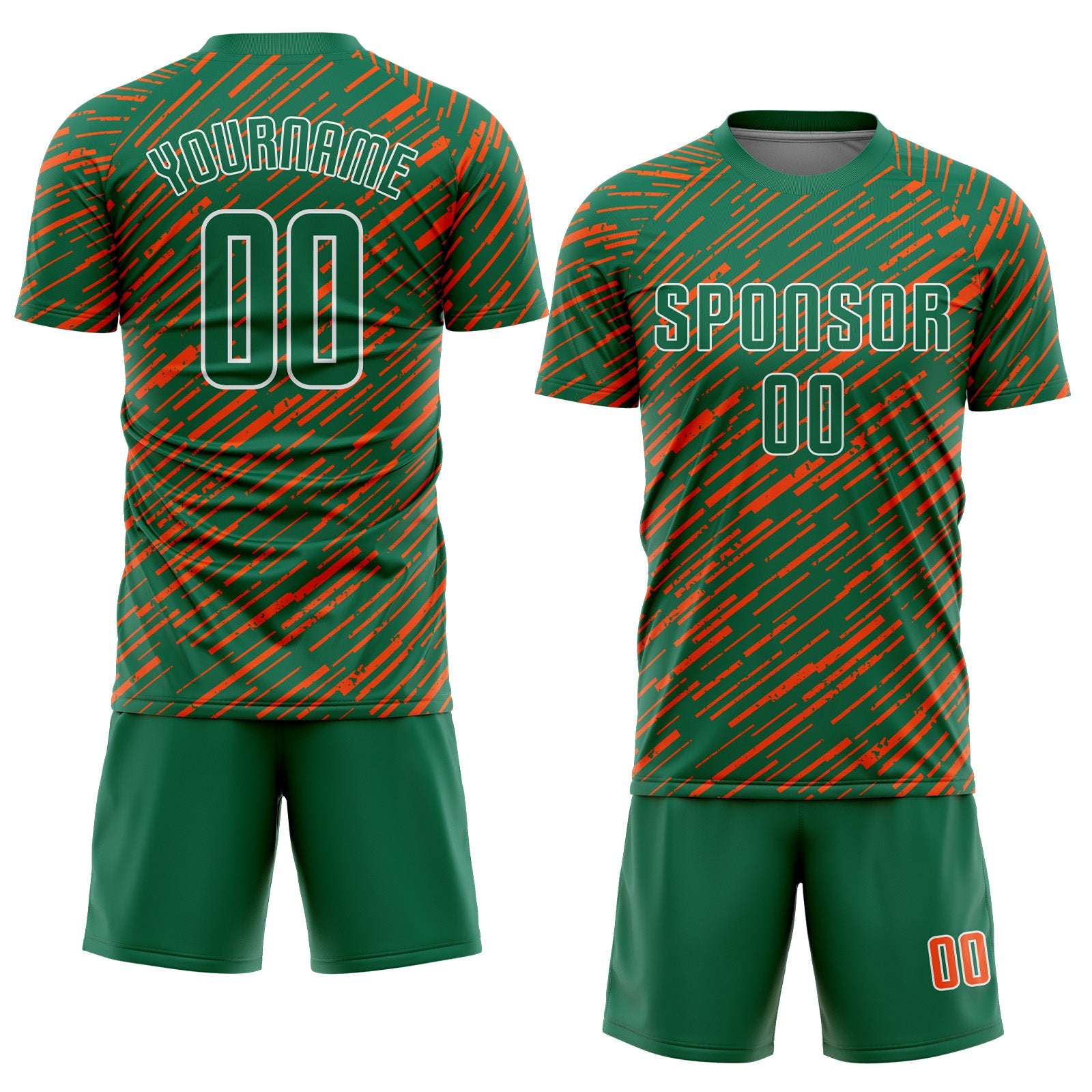 Custom Kelly Green Orange-White Line Sports Sublimation Soccer Uniform Jersey view 2