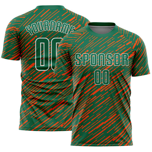 Custom Kelly Green Orange-White Line Sports Sublimation Soccer Uniform Jersey - Main View