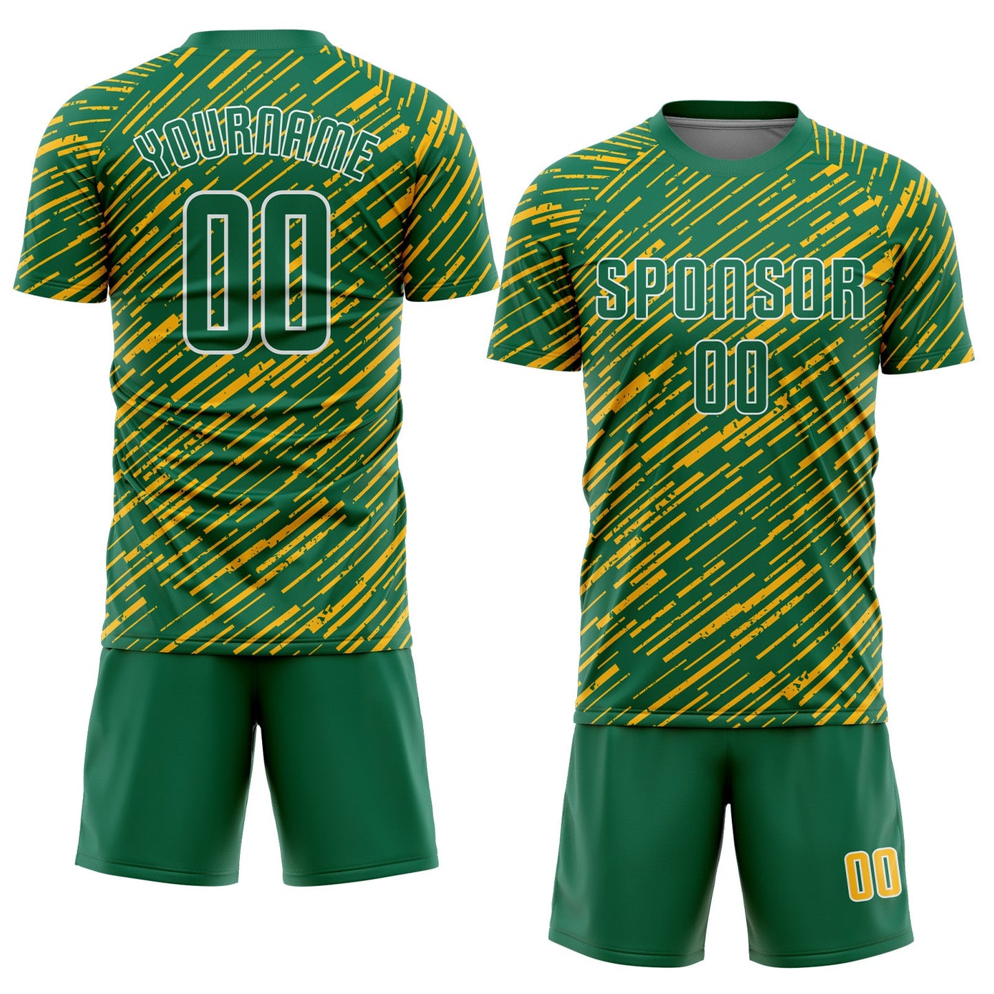 Custom Kelly Green Gold-White Line Sports Sublimation Soccer Uniform Jersey view 2