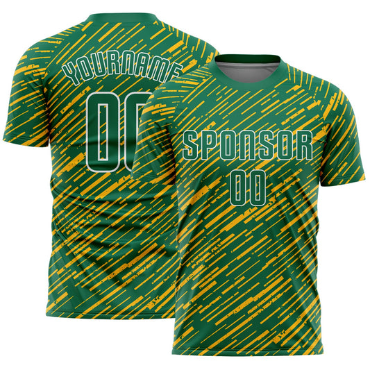 Custom Kelly Green Gold-White Line Sports Sublimation Soccer Uniform Jersey - Main View