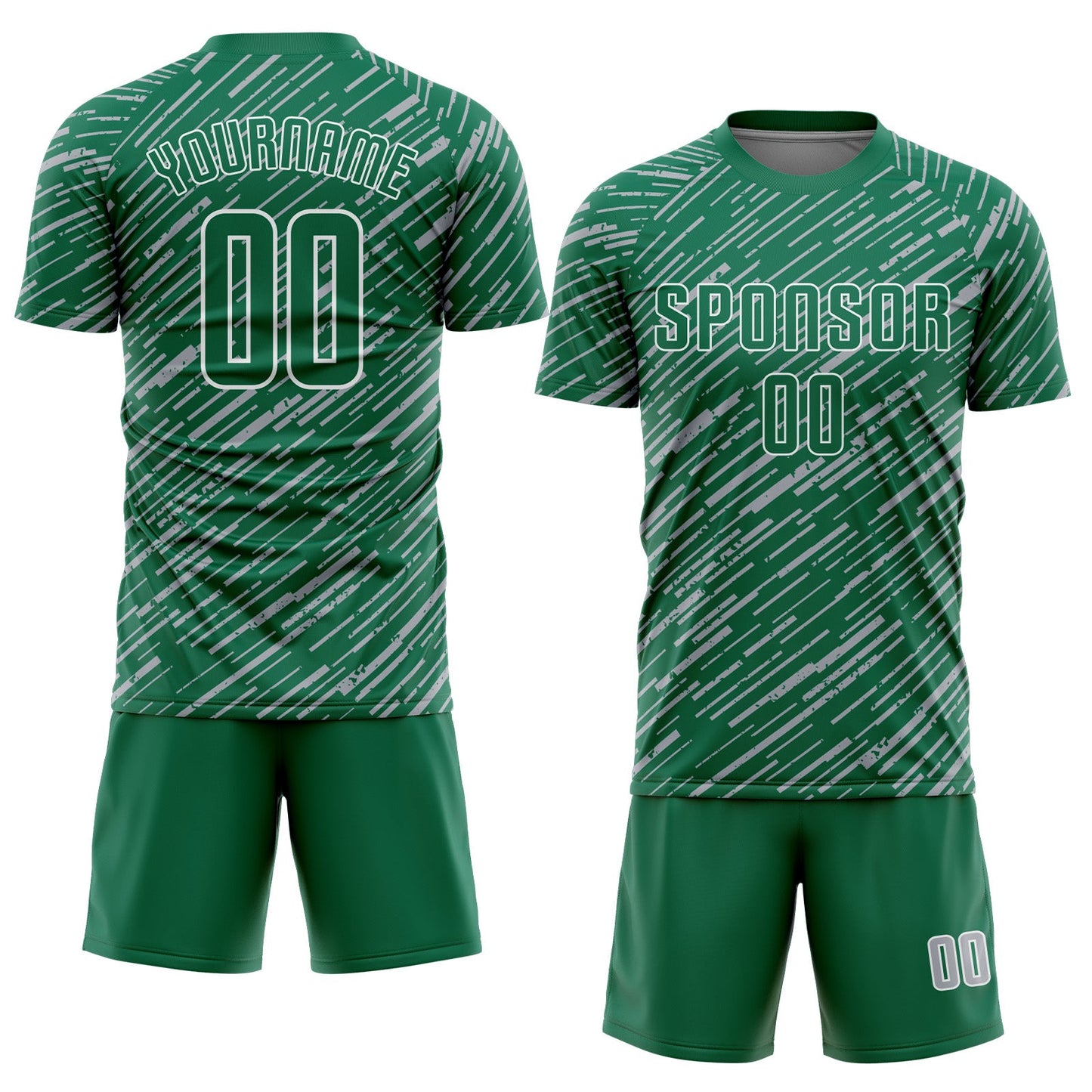 Custom Kelly Green Gray-White Line Sports Sublimation Soccer Uniform Jersey view 2
