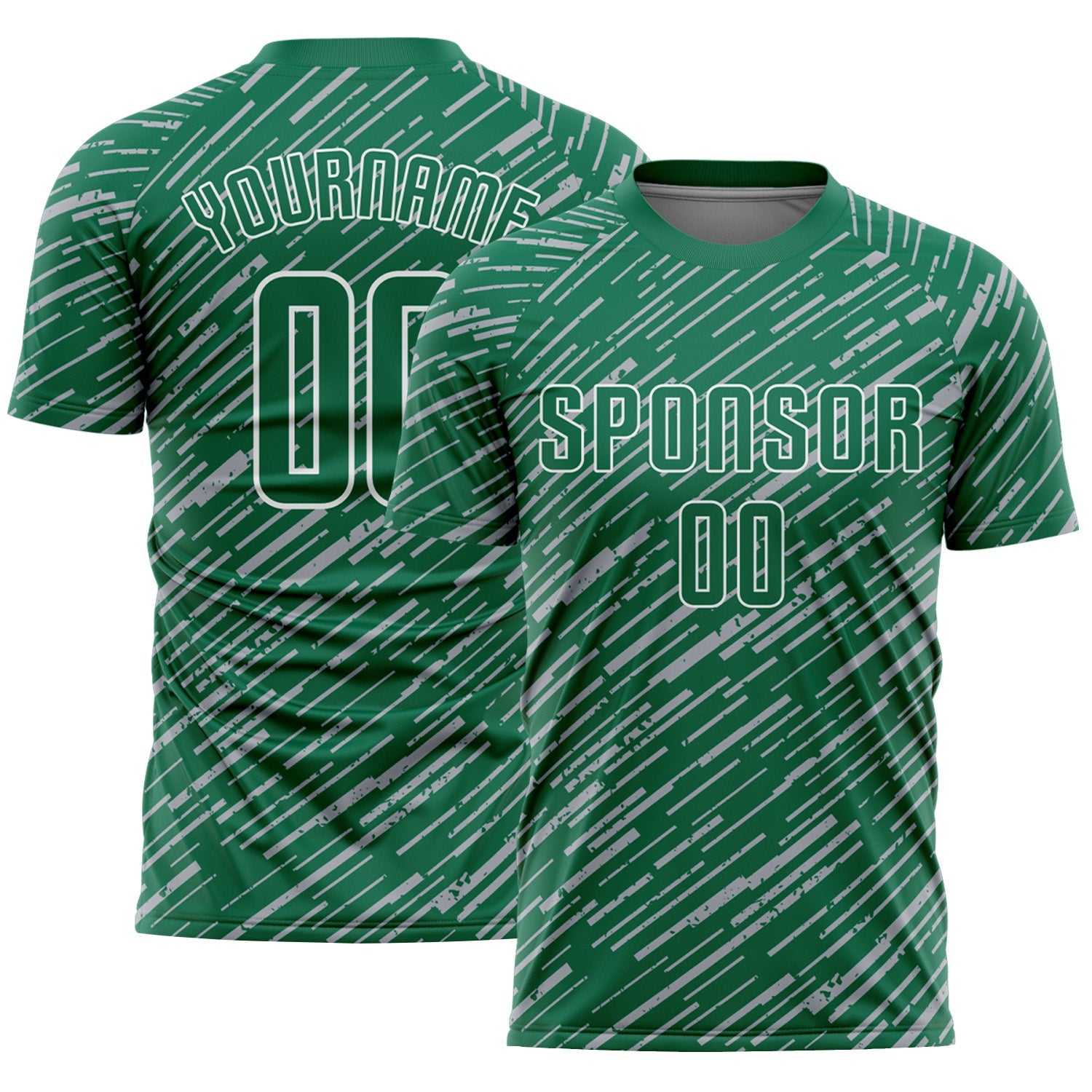 Custom Kelly Green Gray-White Line Sports Sublimation Soccer Uniform Jersey - Main View