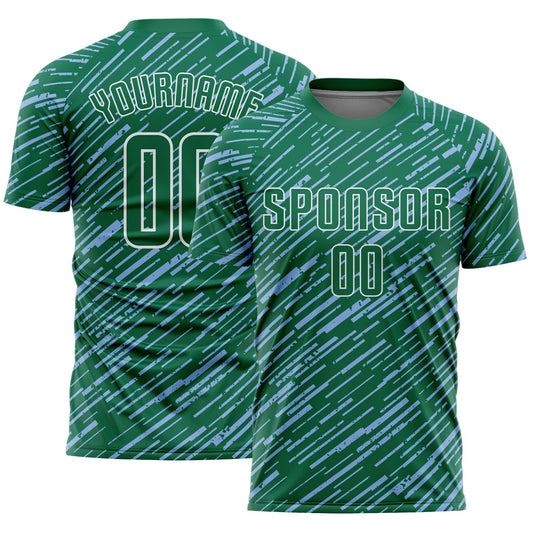 Custom Kelly Green Light Blue-White Line Sports Sublimation Soccer Uniform Jersey - Main View