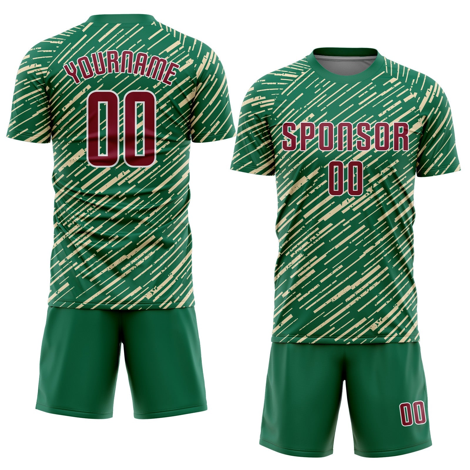 Custom Kelly Green Crimson Cream-White Line Sports Sublimation Soccer Uniform Jersey view 2