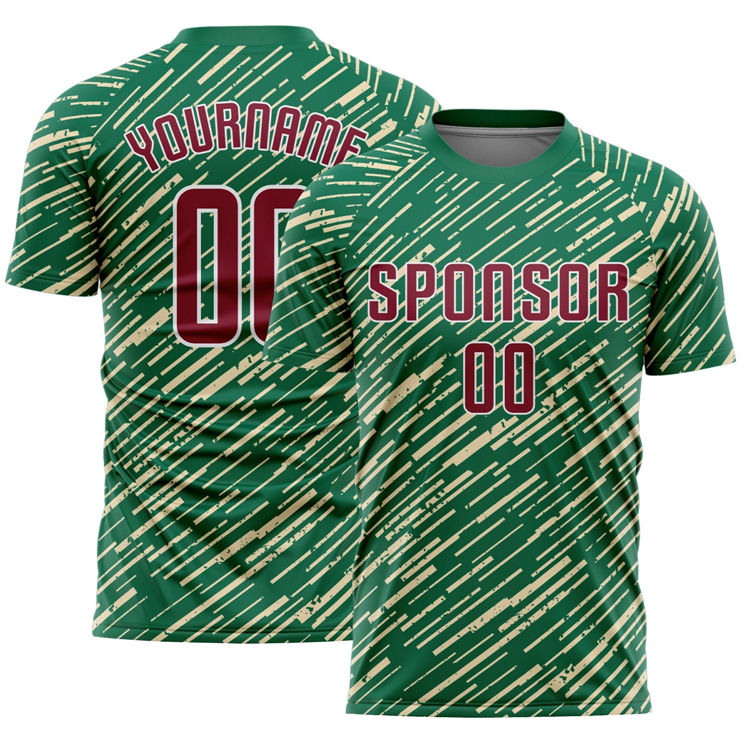Custom Kelly Green Crimson Cream-White Line Sports Sublimation Soccer Uniform Jersey - Main View