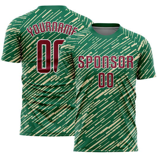 Custom Kelly Green Crimson Cream-White Line Sports Sublimation Soccer Uniform Jersey - Main View