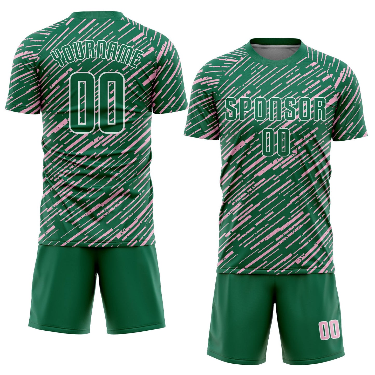 Custom Kelly Green Light Pink-White Line Sports Sublimation Soccer Uniform Jersey view 2