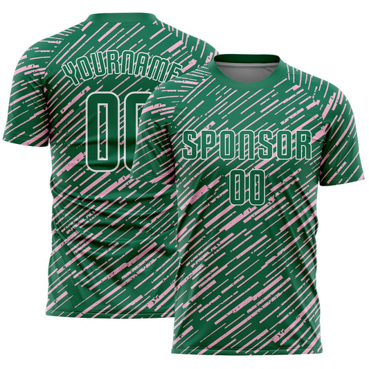 Custom Kelly Green Light Pink-White Line Sports Sublimation Soccer Uniform Jersey - Main View