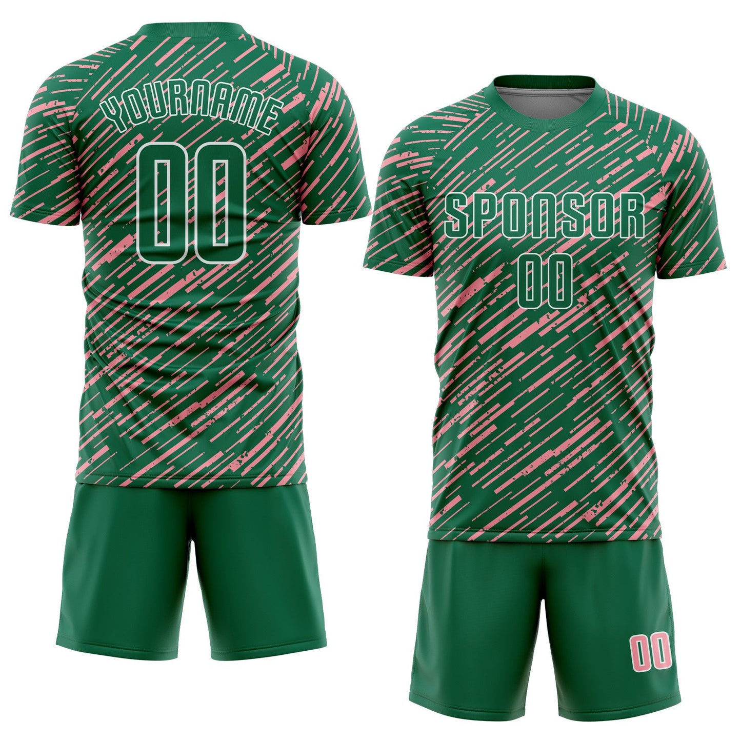 Custom Kelly Green Medium Pink-White Line Sports Sublimation Soccer Uniform Jersey view 2