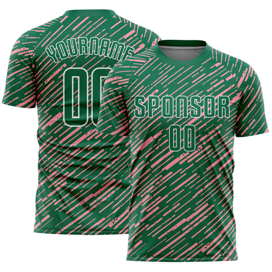 Custom Kelly Green Medium Pink-White Line Sports Sublimation Soccer Uniform Jersey - Main View