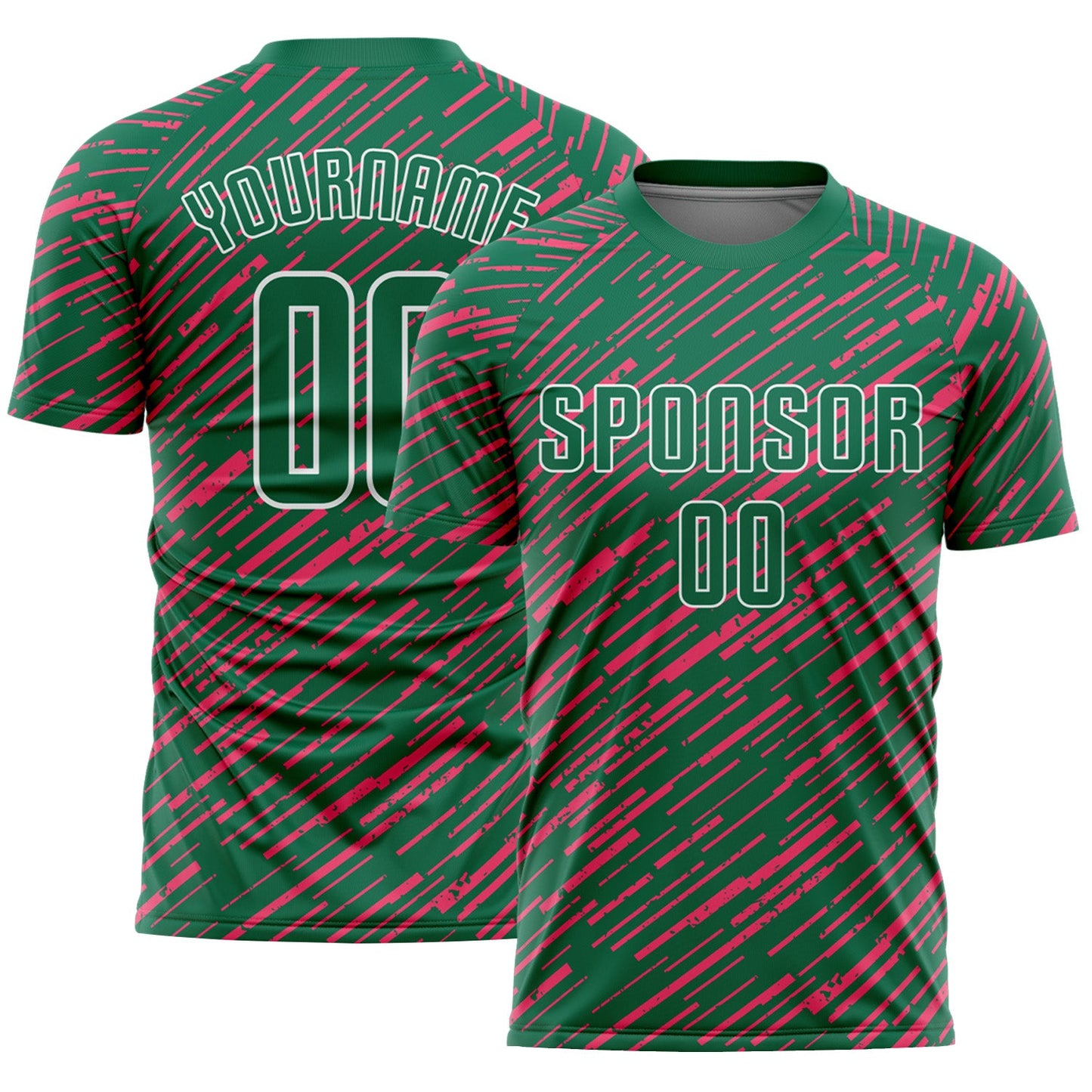 Custom Kelly Green Neon Pink-White Line Sports Sublimation Soccer Uniform Jersey - Main View