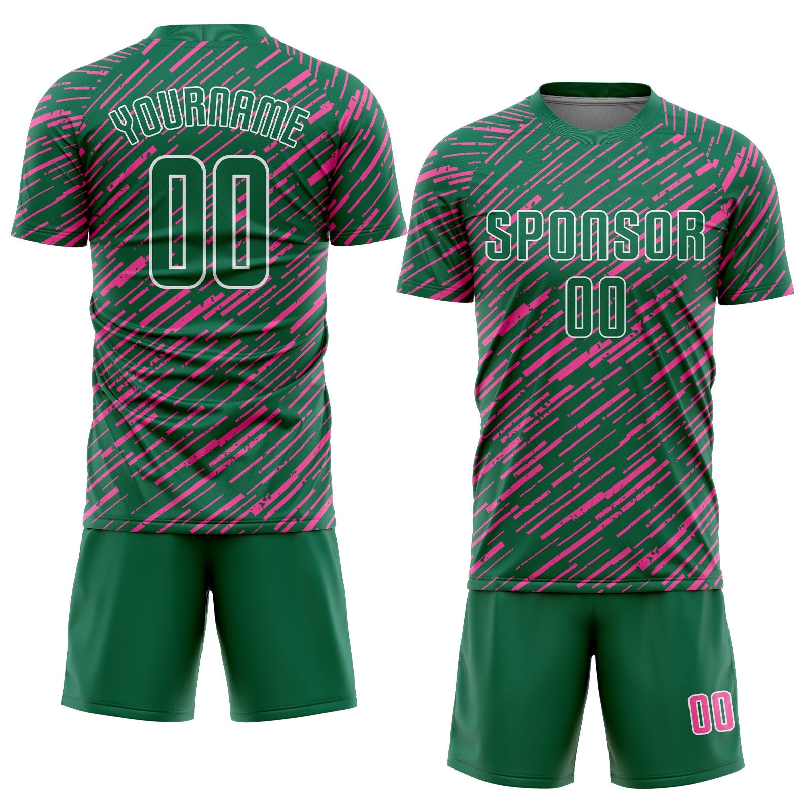 Custom Kelly Green Pink-White Line Sports Sublimation Soccer Uniform Jersey view 2