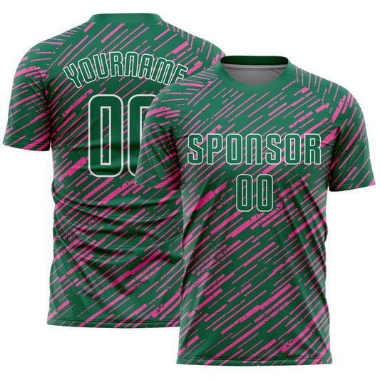 Custom Kelly Green Pink-White Line Sports Sublimation Soccer Uniform Jersey - Main View