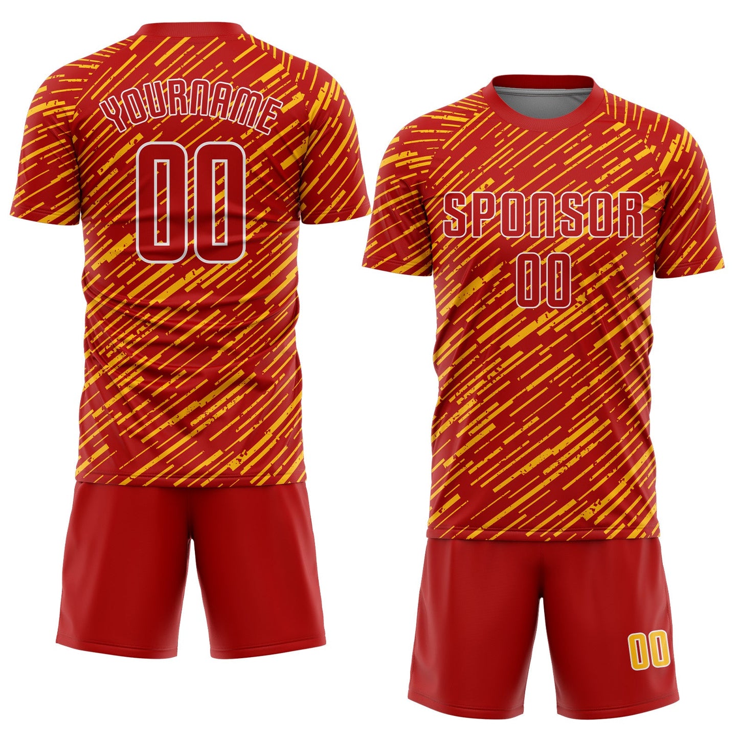 Custom Red Gold-White Line Sports Sublimation Soccer Uniform Jersey view 2