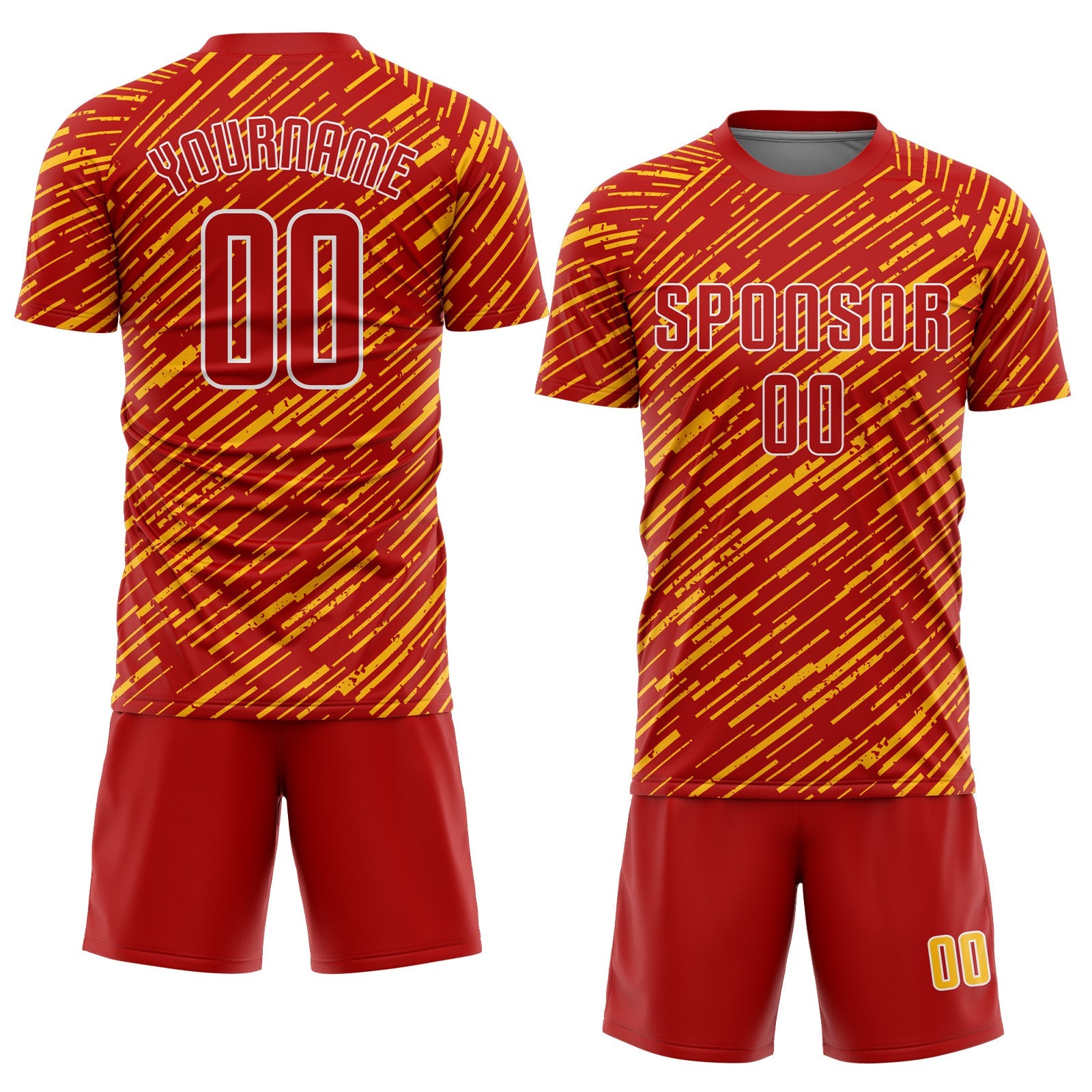 Custom Red Gold-White Line Sports Sublimation Soccer Uniform Jersey view 2