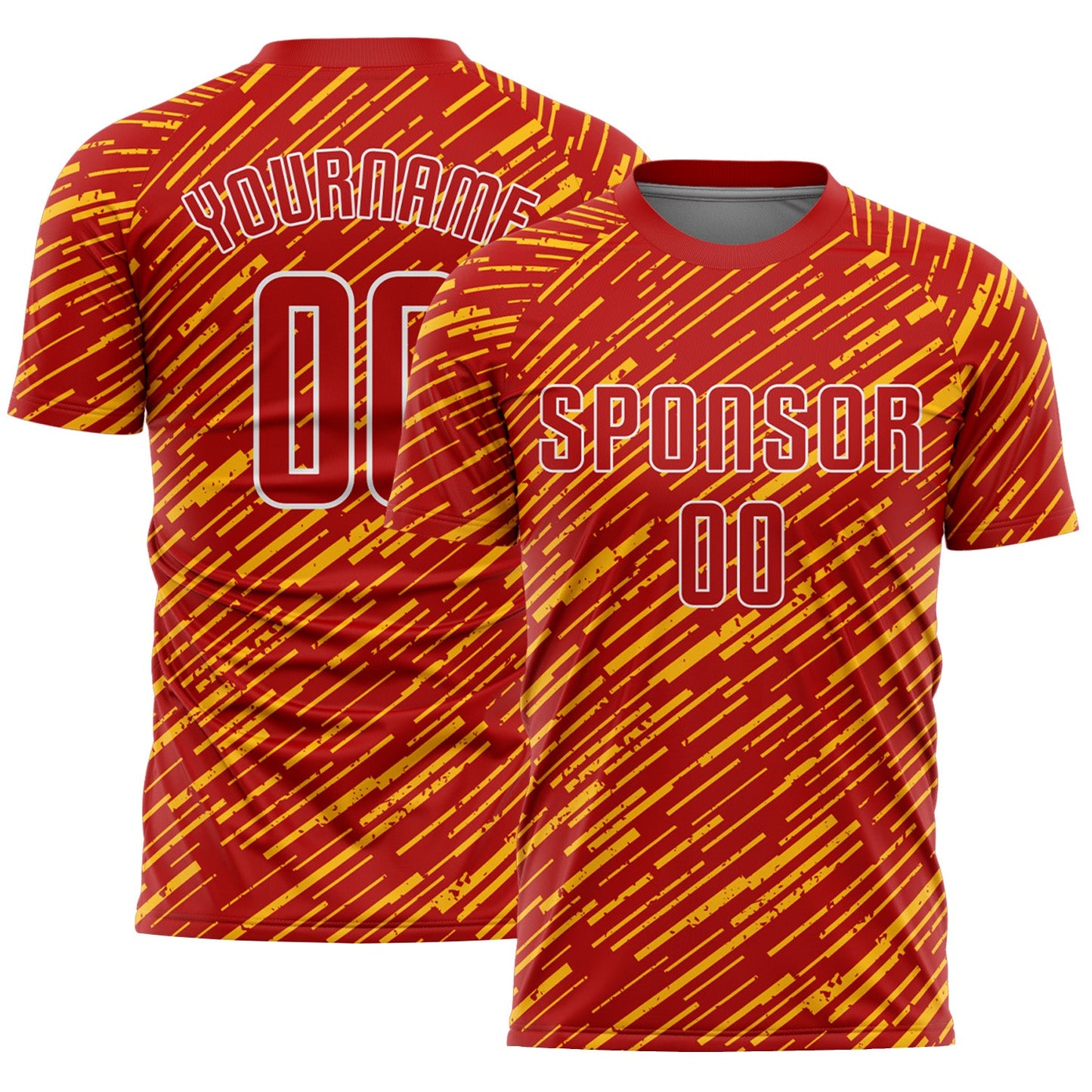 Custom Red Gold-White Line Sports Sublimation Soccer Uniform Jersey - Main View
