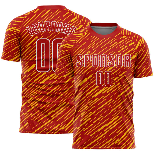 Custom Red Gold-White Line Sports Sublimation Soccer Uniform Jersey - Main View