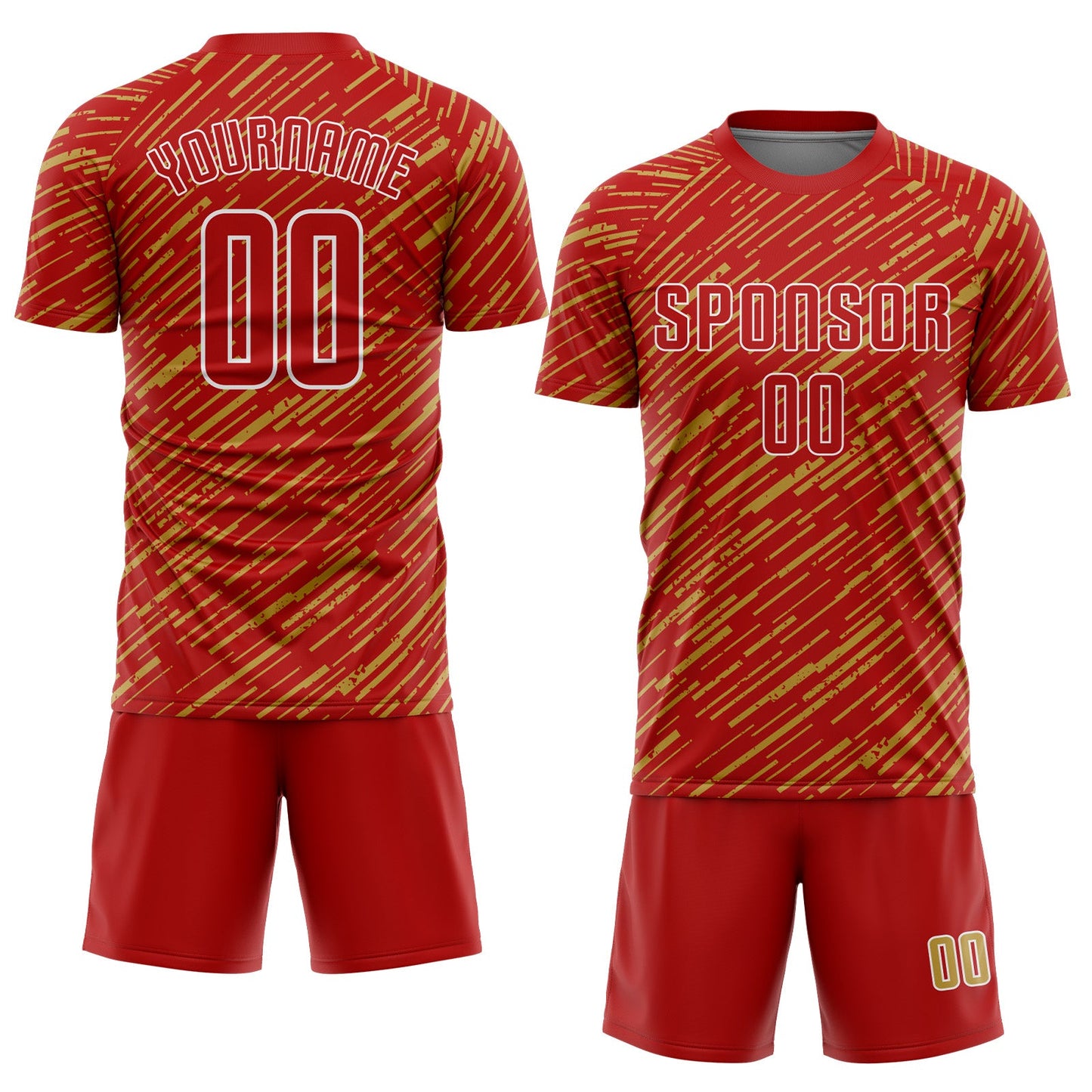 Custom Red Old Gold-White Line Sports Sublimation Soccer Uniform Jersey view 2