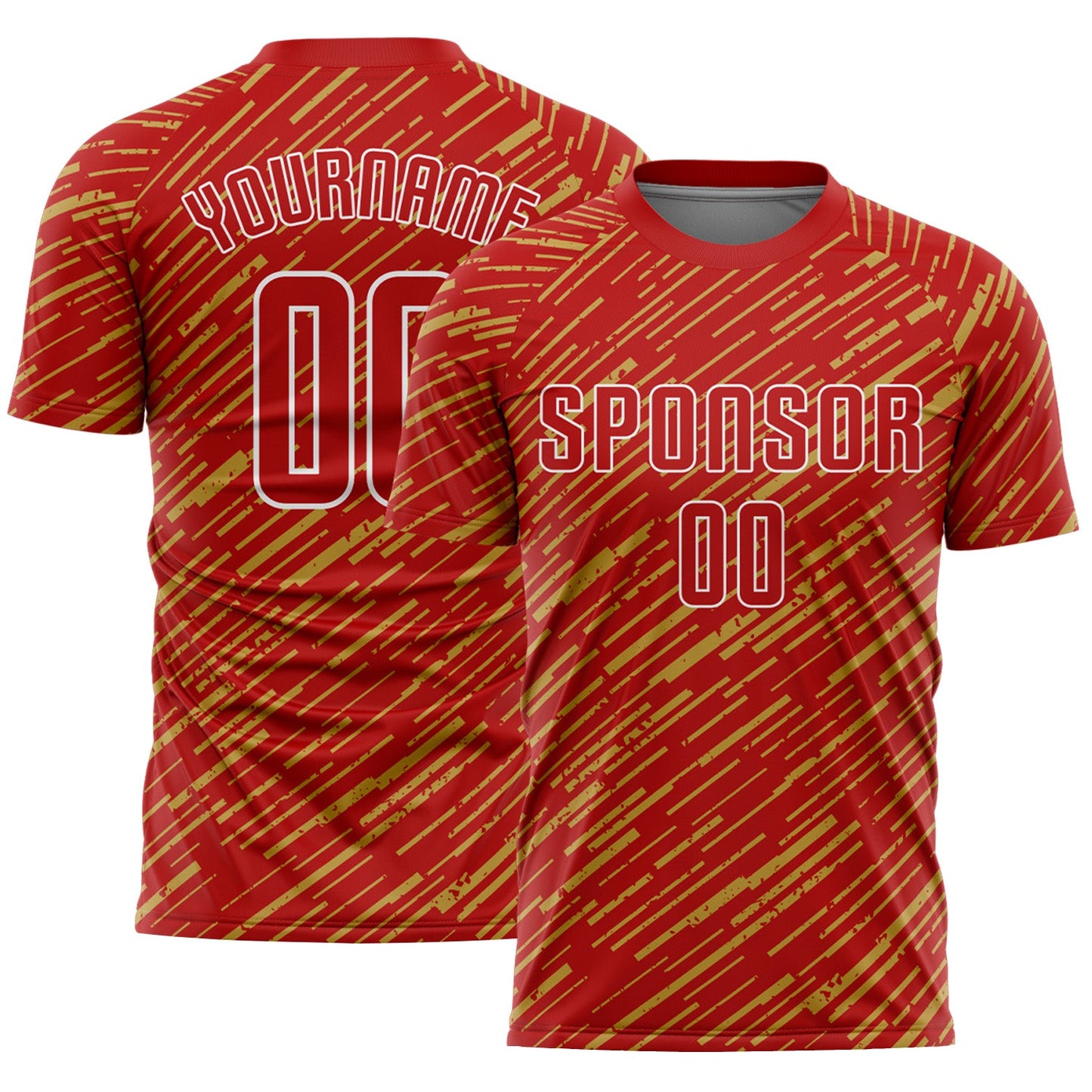 Custom Red Old Gold-White Line Sports Sublimation Soccer Uniform Jersey - Main View