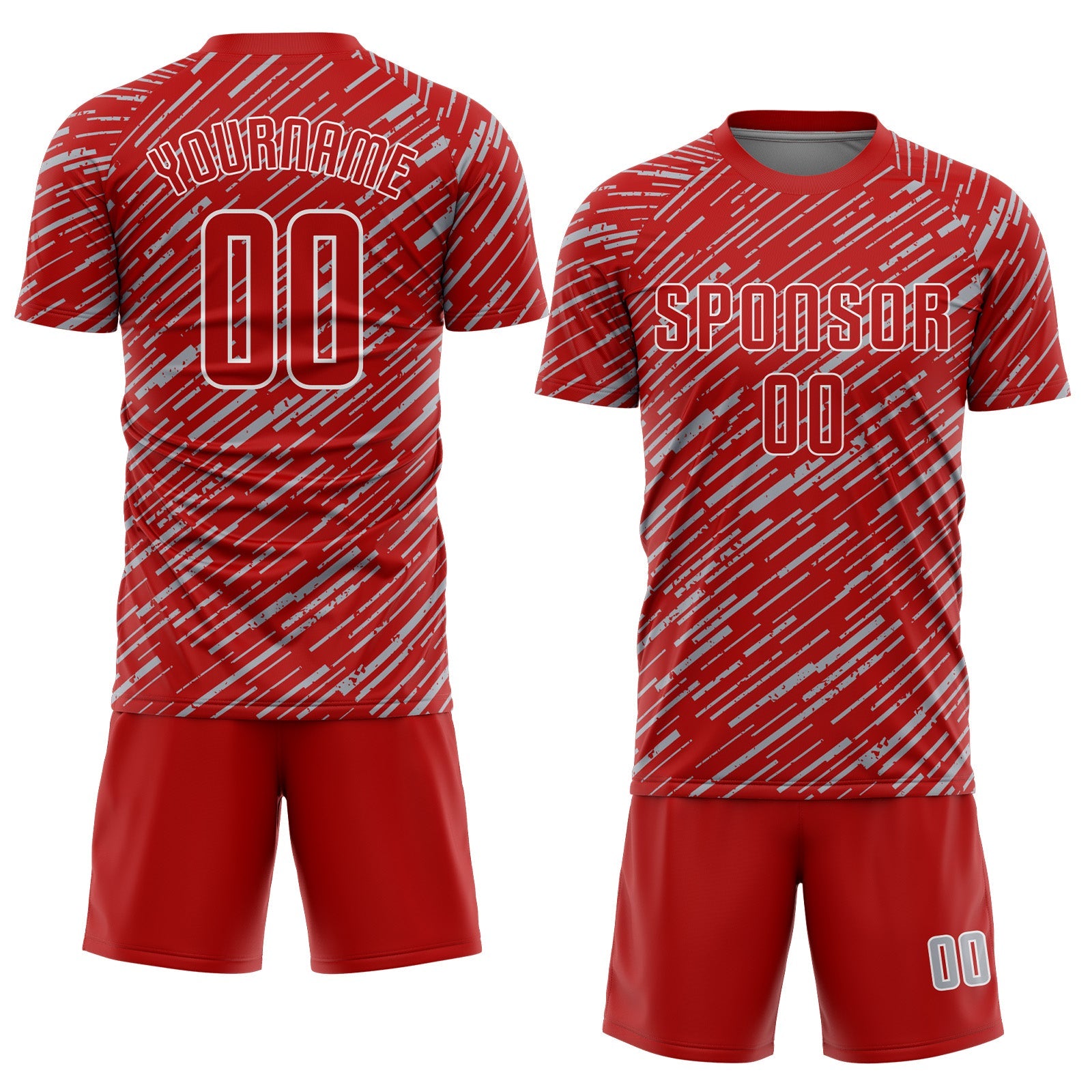 Custom Red Gray-White Line Sports Sublimation Soccer Uniform Jersey view 2