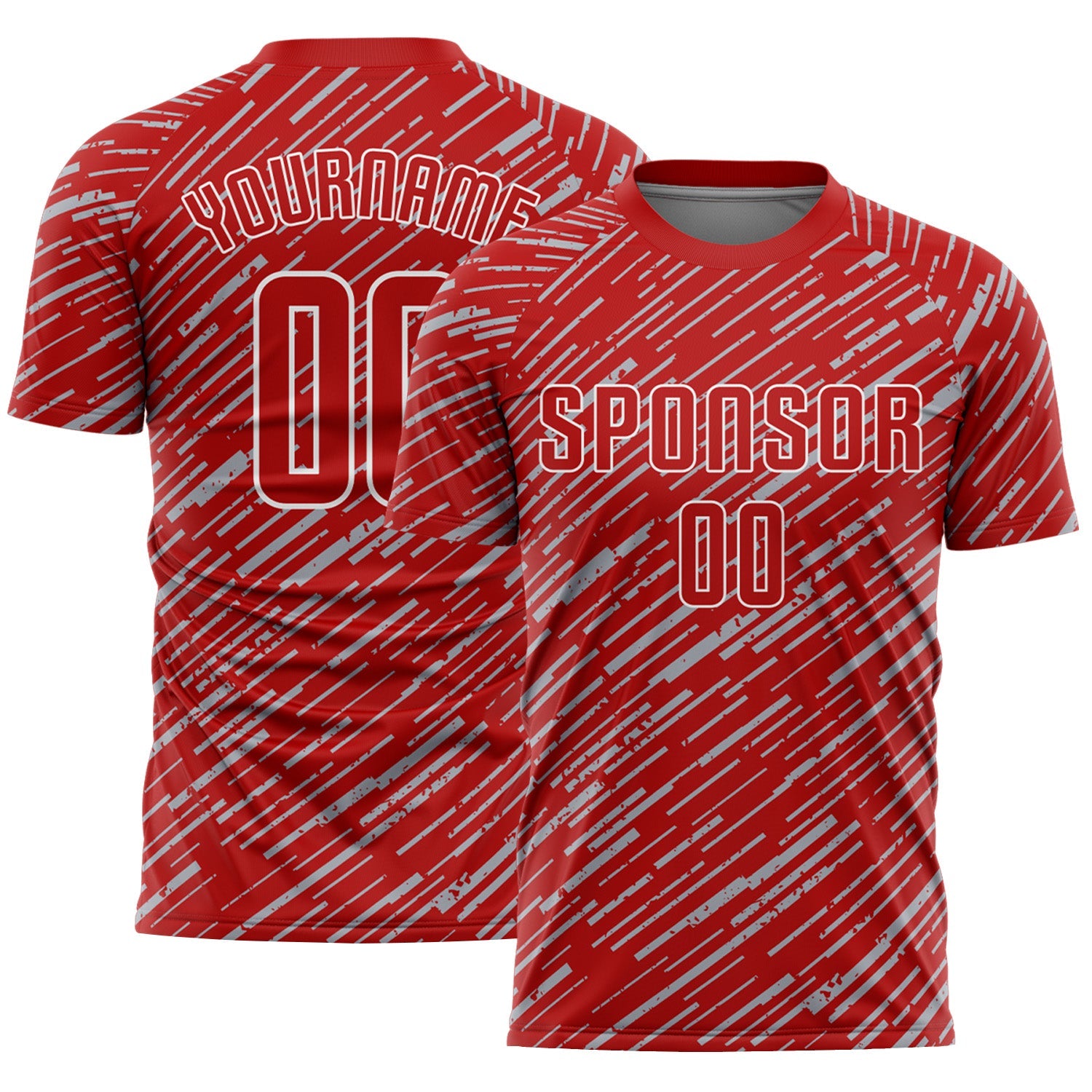 Custom Red Gray-White Line Sports Sublimation Soccer Uniform Jersey - Main View