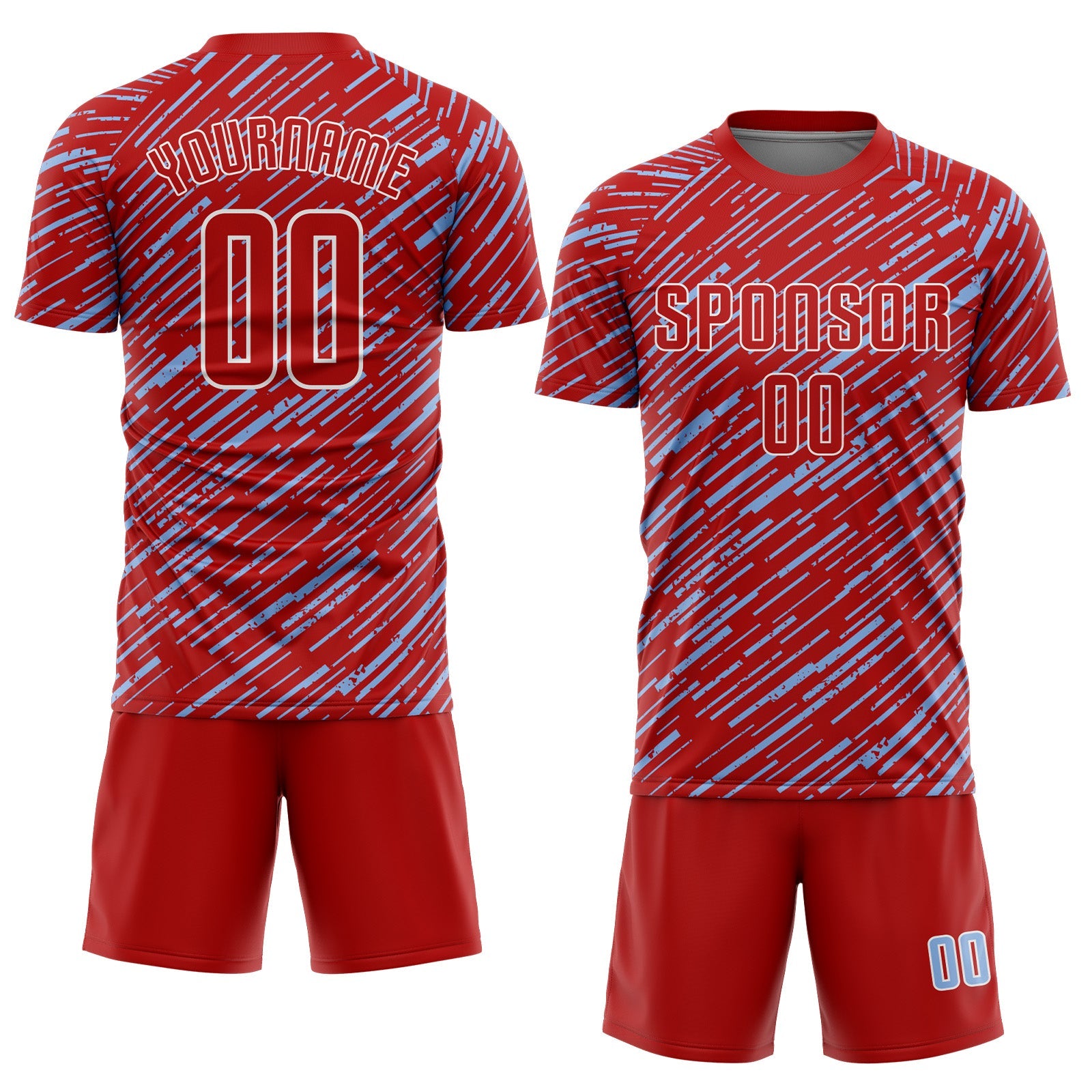 Custom Red Light Blue-White Line Sports Sublimation Soccer Uniform Jersey view 2