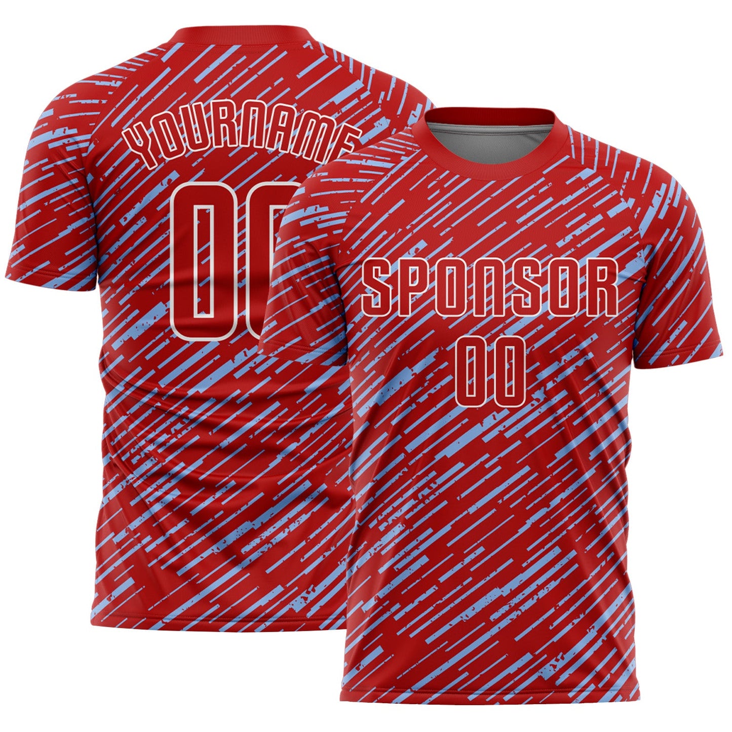 Custom Red Light Blue-White Line Sports Sublimation Soccer Uniform Jersey - Main View
