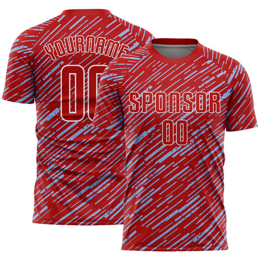 Custom Red Light Blue-White Line Sports Sublimation Soccer Uniform Jersey - Main View