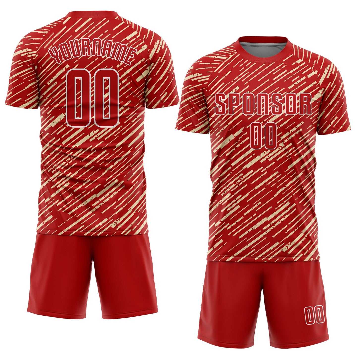 Custom Red Cream-White Line Sports Sublimation Soccer Uniform Jersey view 2