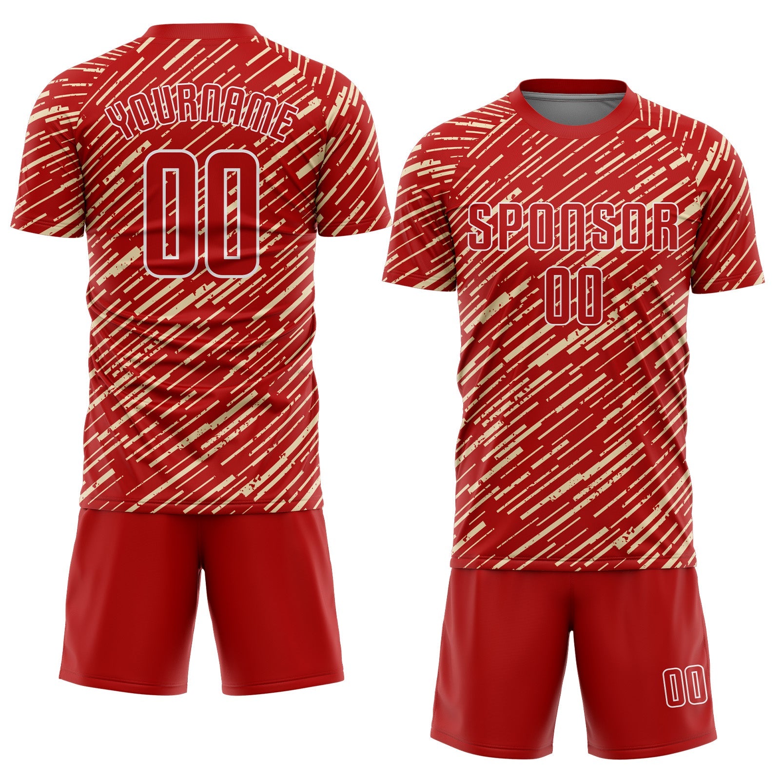 Custom Red Cream-White Line Sports Sublimation Soccer Uniform Jersey view 2