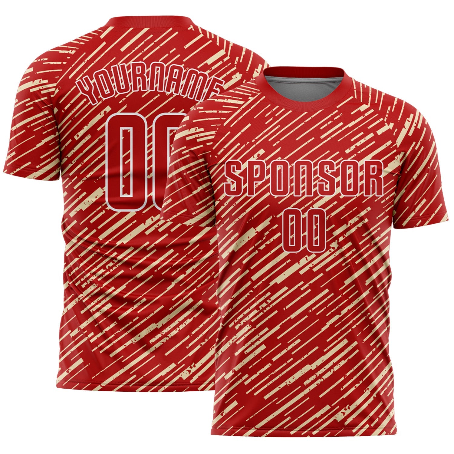 Custom Red Cream-White Line Sports Sublimation Soccer Uniform Jersey - Main View