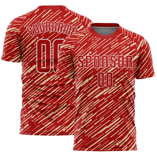 Custom Red Cream-White Line Sports Sublimation Soccer Uniform Jersey - Main View