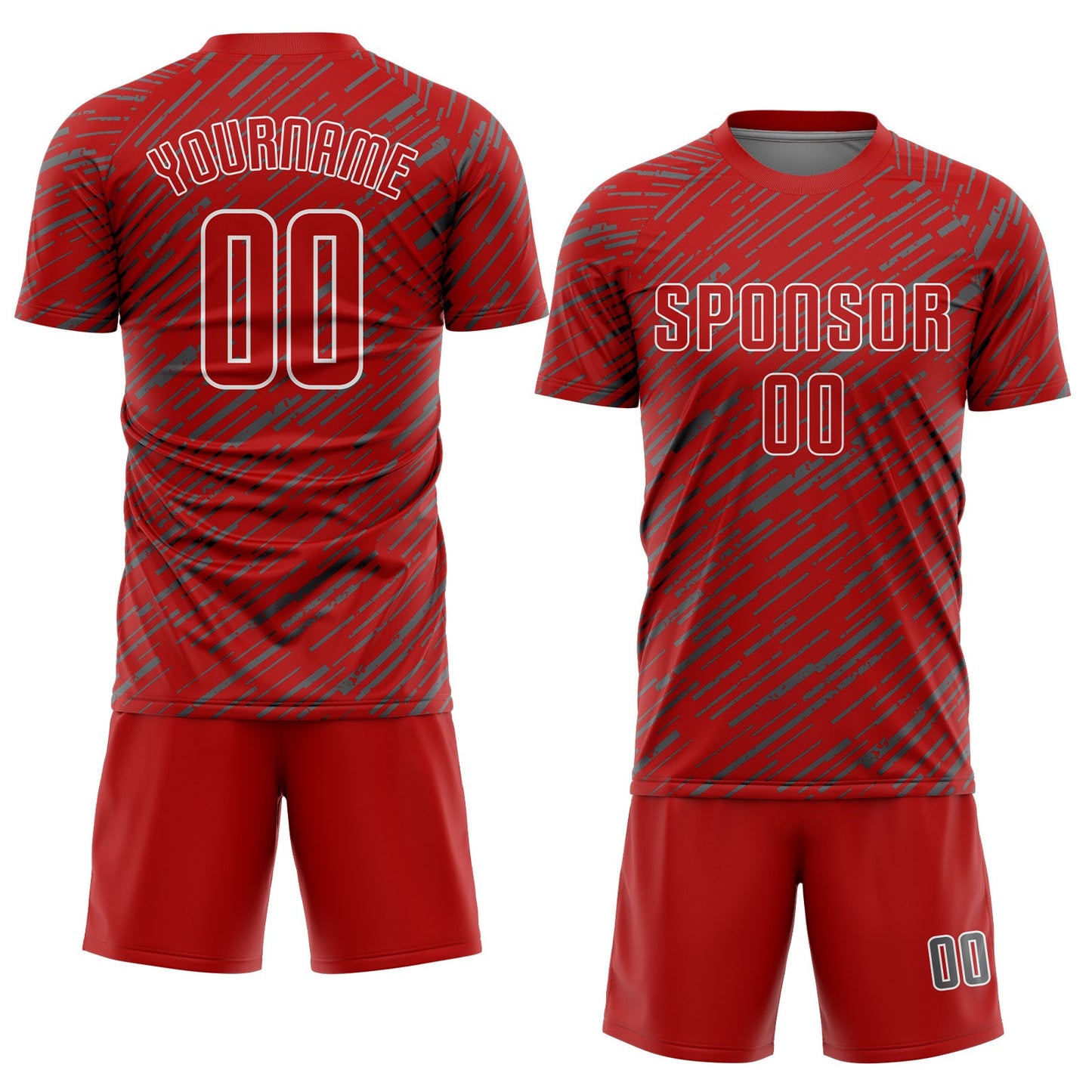 Custom Red Steel Gray-White Line Sports Sublimation Soccer Uniform Jersey view 2