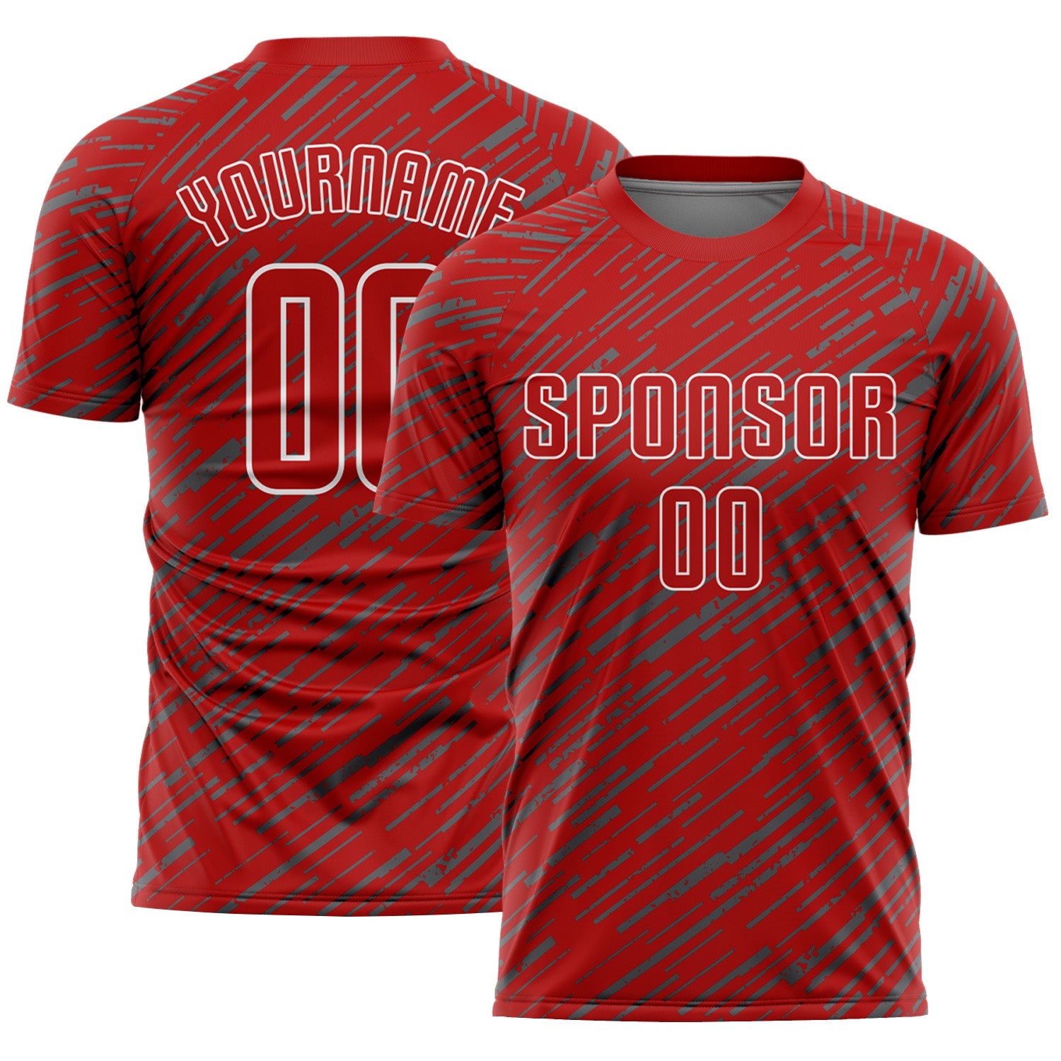 Custom Red Steel Gray-White Line Sports Sublimation Soccer Uniform Jersey - Main View