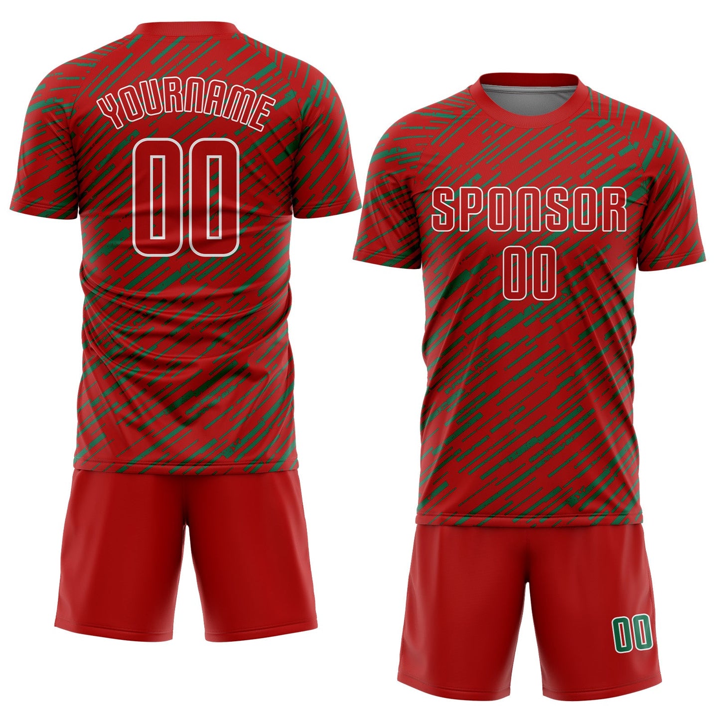 Custom Red Kelly Green-White Line Sports Sublimation Soccer Uniform Jersey view 2