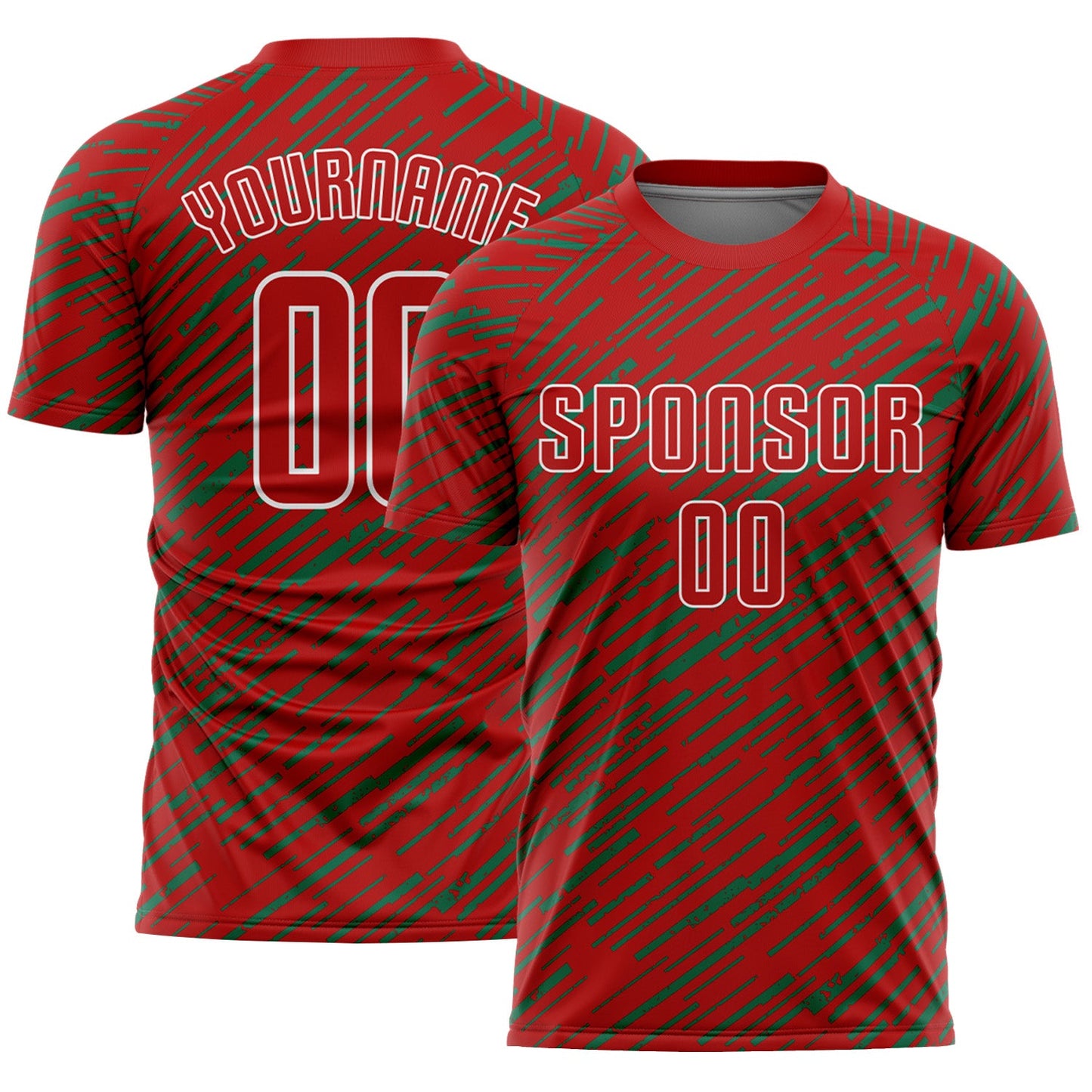 Custom Red Kelly Green-White Line Sports Sublimation Soccer Uniform Jersey - Main View