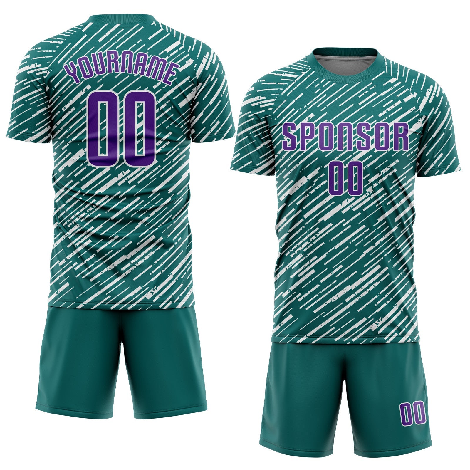 Custom Teal Purple-White Line Sports Sublimation Soccer Uniform Jersey view 2