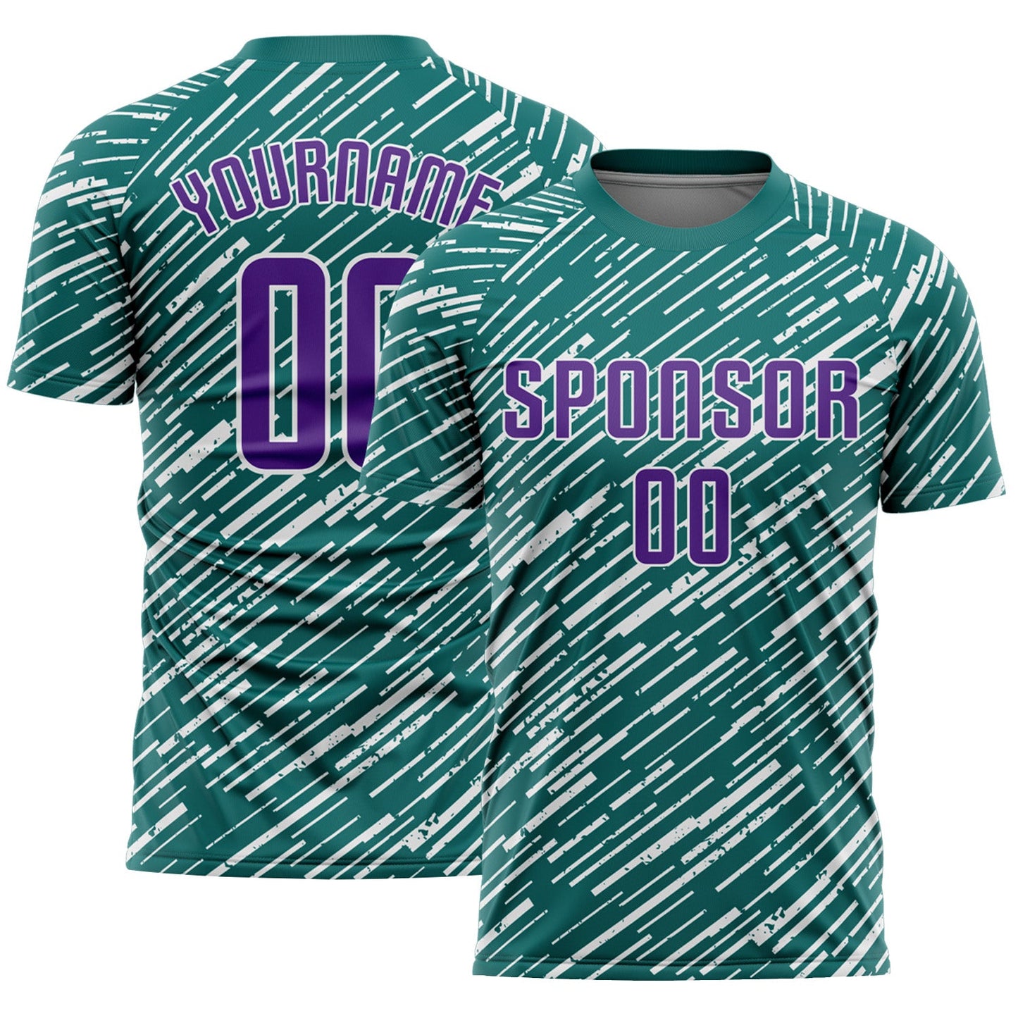 Custom Teal Purple-White Line Sports Sublimation Soccer Uniform Jersey - Main View