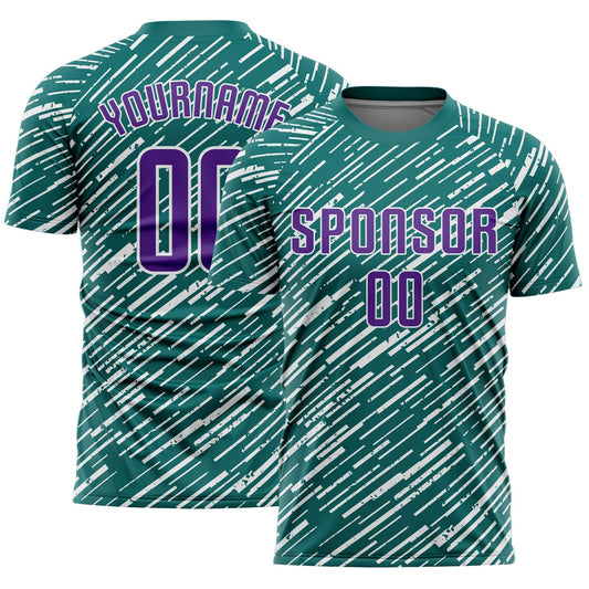 Custom Teal Purple-White Line Sports Sublimation Soccer Uniform Jersey - Main View