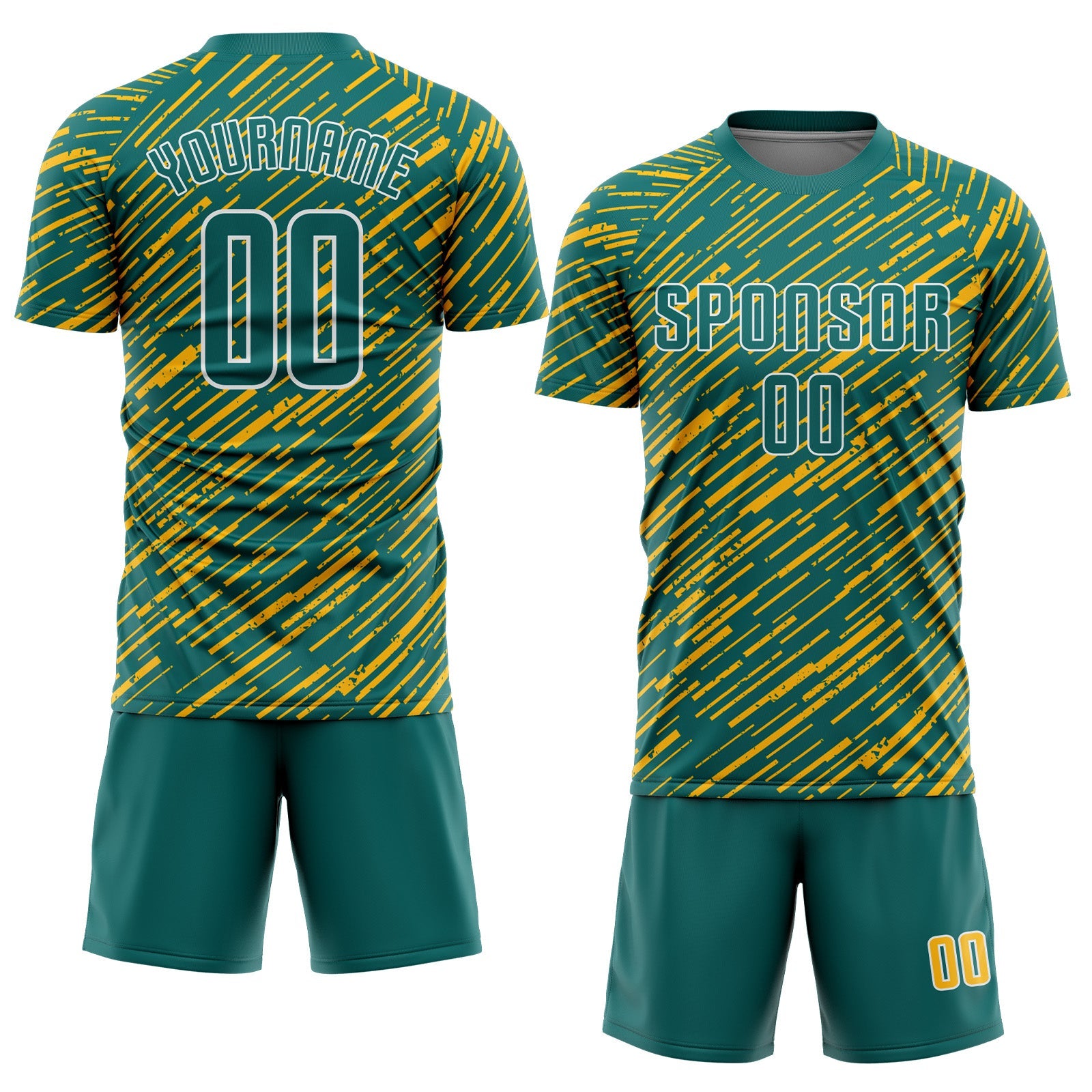 Custom Teal Gold-White Line Sports Sublimation Soccer Uniform Jersey view 2