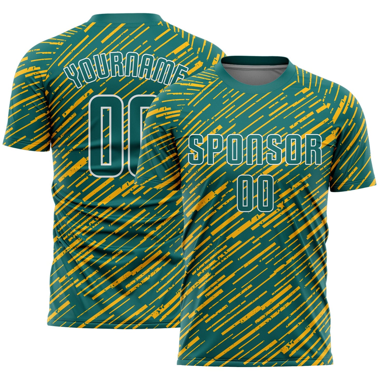 Custom Teal Gold-White Line Sports Sublimation Soccer Uniform Jersey - Main View