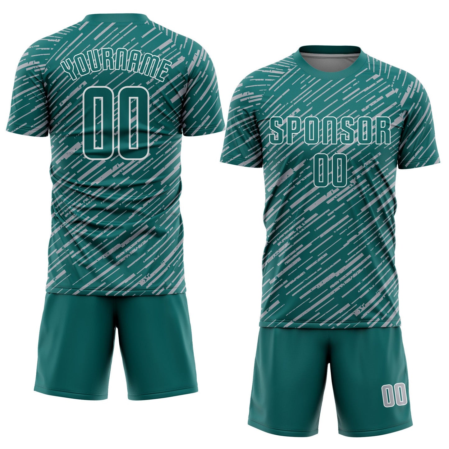 Custom Teal Gray-White Line Sports Sublimation Soccer Uniform Jersey view 2