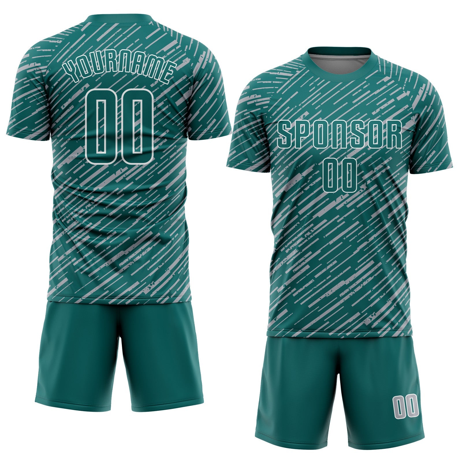 Custom Teal Gray-White Line Sports Sublimation Soccer Uniform Jersey view 2