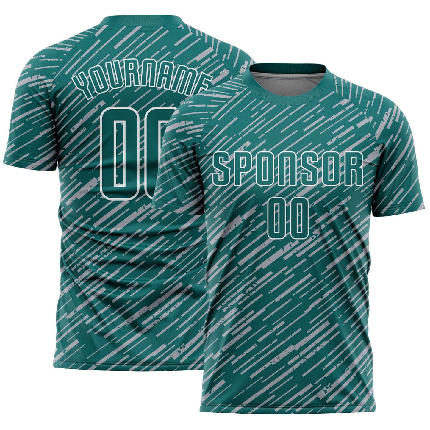 Custom Teal Gray-White Line Sports Sublimation Soccer Uniform Jersey - Main View