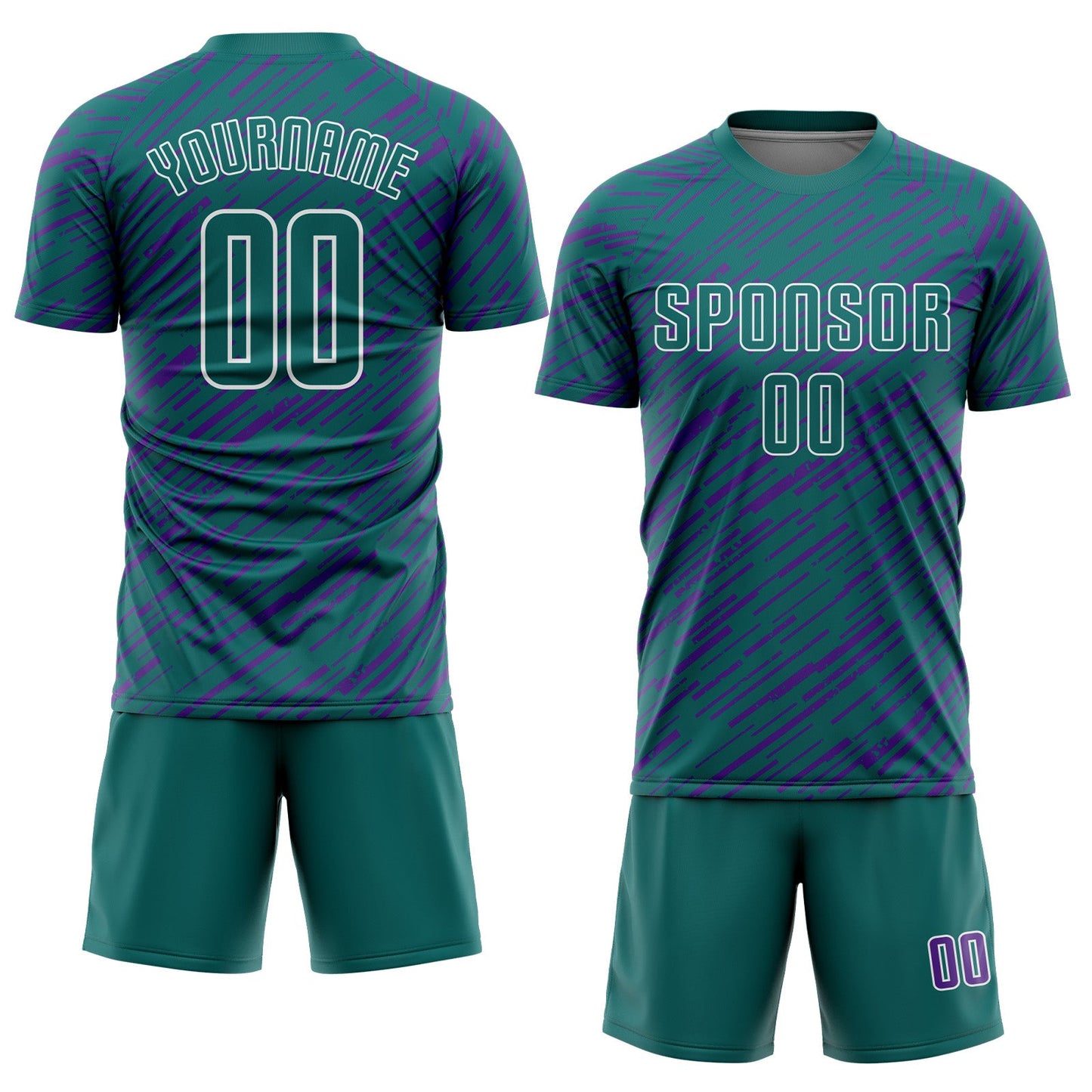 Custom Teal Purple-White Line Sports Sublimation Soccer Uniform Jersey view 2