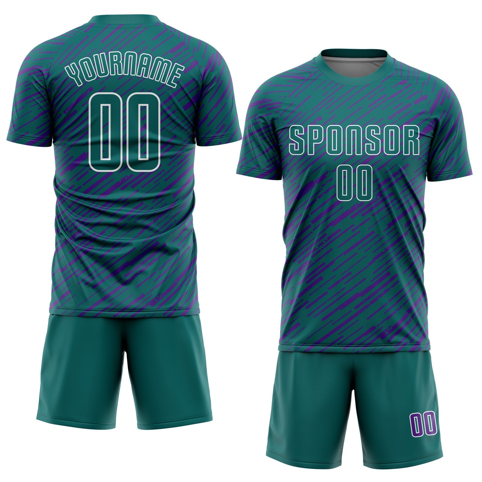 Custom Teal Purple-White Line Sports Sublimation Soccer Uniform Jersey view 2
