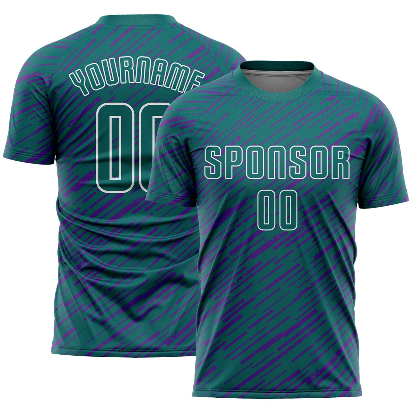 Custom Teal Purple-White Line Sports Sublimation Soccer Uniform Jersey - Main View